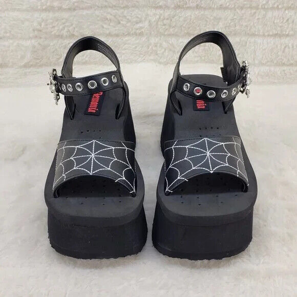Funn Platform Goth Spider Web Sandals Ankle Strap Wedge Shoes Matte In House - Totally Wicked Footwear