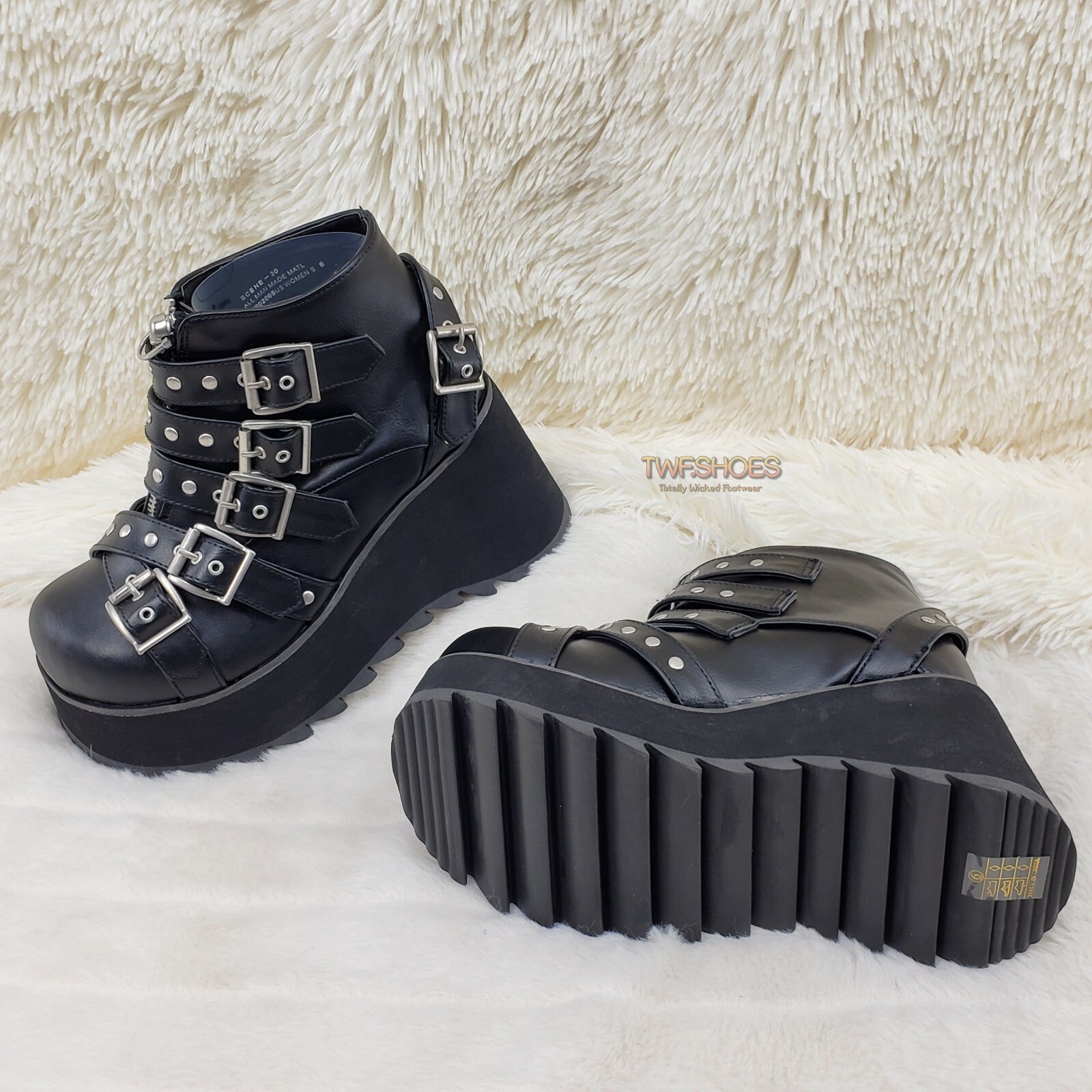 DEMONIA Scene 30 Black Platform Goth Punk Ankle Boots NY