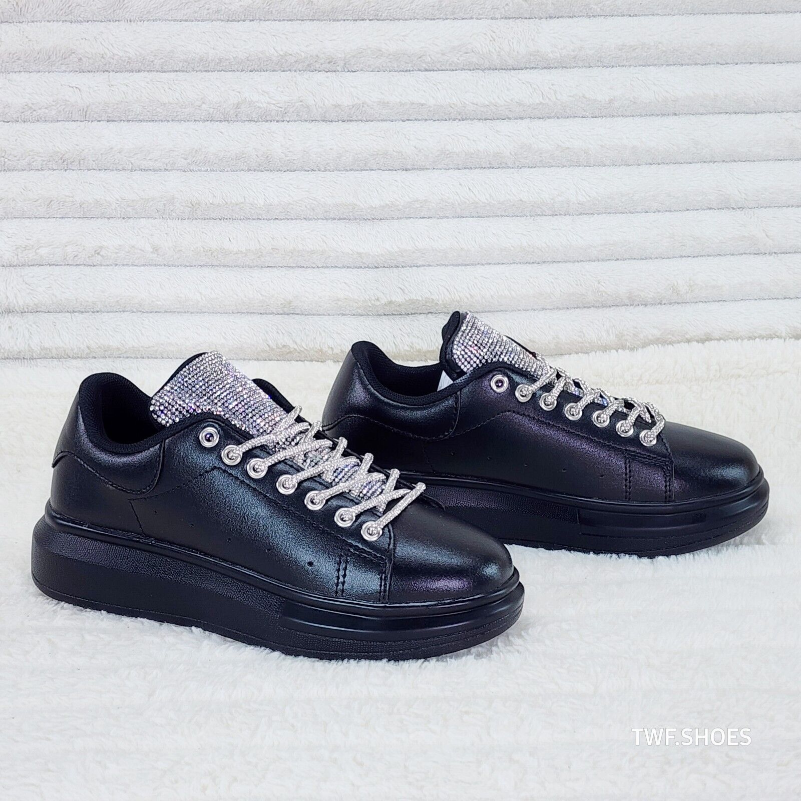Comfy Cush 4 Jet Black Rhinestone Fashion Sneakers Tennis Shoes - Totally Wicked Footwear