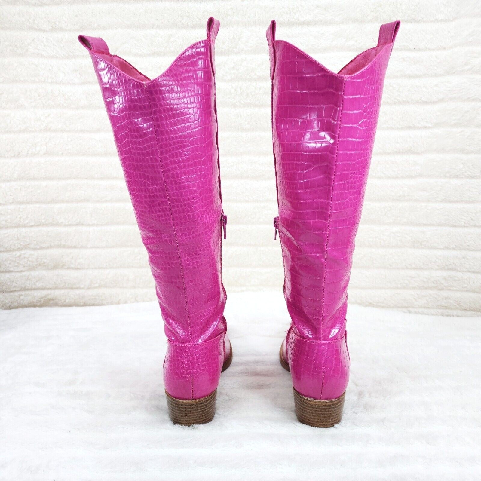 Sassy Fuchsia Hot Pink Snake Texture Western Knee High 2" Heel Cowgirl Boots