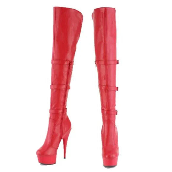 Delight 3018 Red Vegan Leather OTK Over the Knee Platform Thigh Boots - Totally Wicked Footwear