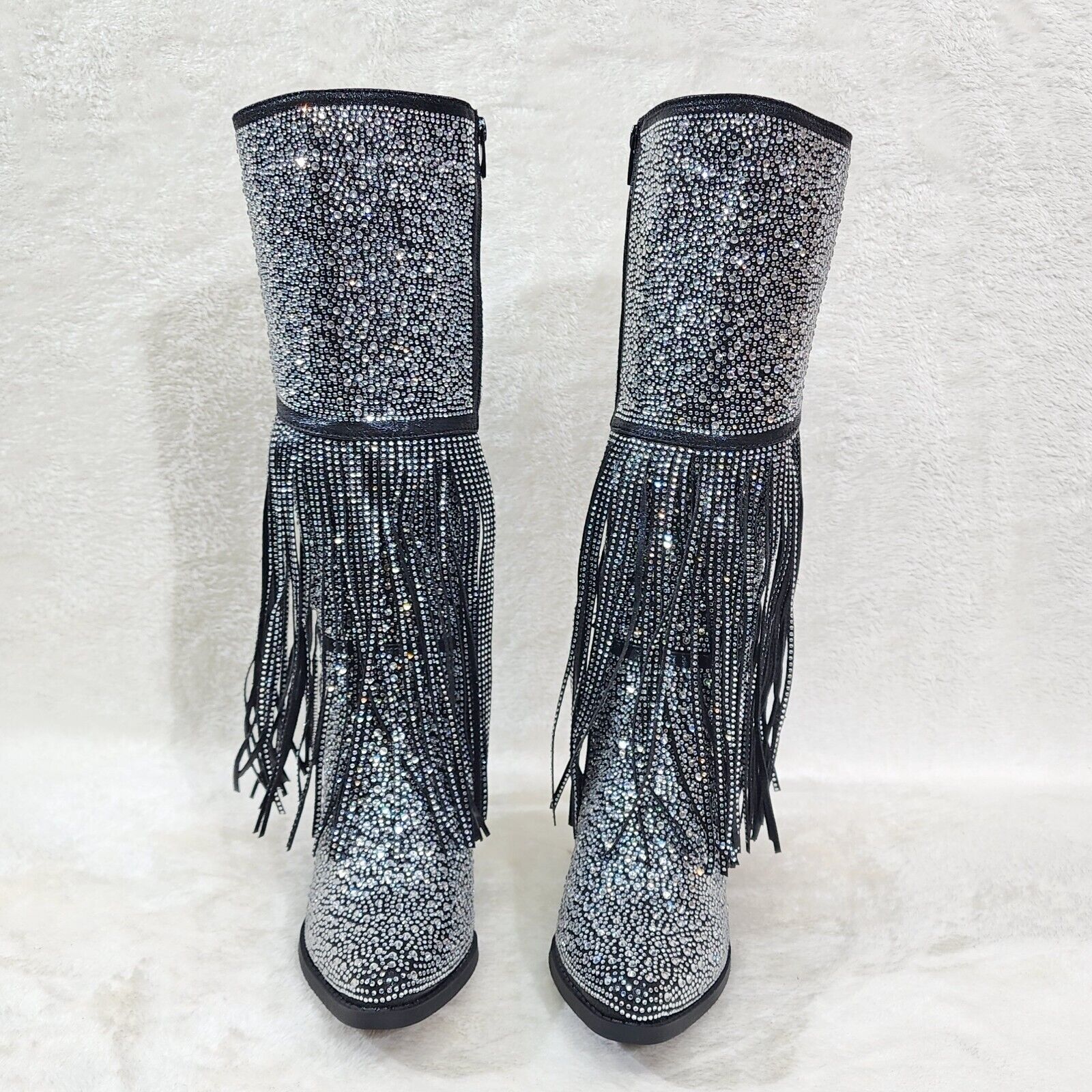 Western Diva Black Asymmetrical Fringe Rhinestone Glam Cowgirl Boots - Totally Wicked Footwear