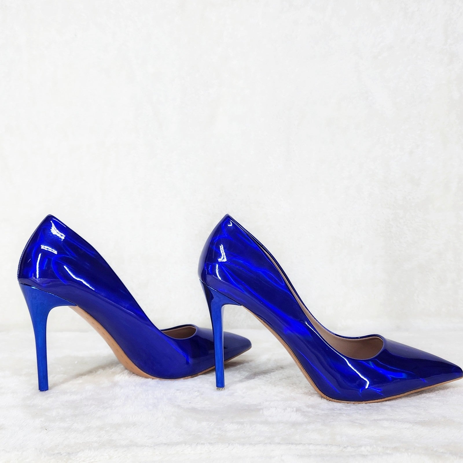 Jewels Brillant Blue Metallic Hologram 4" Heel Stiletto Shoes Pointy Toe Pumps