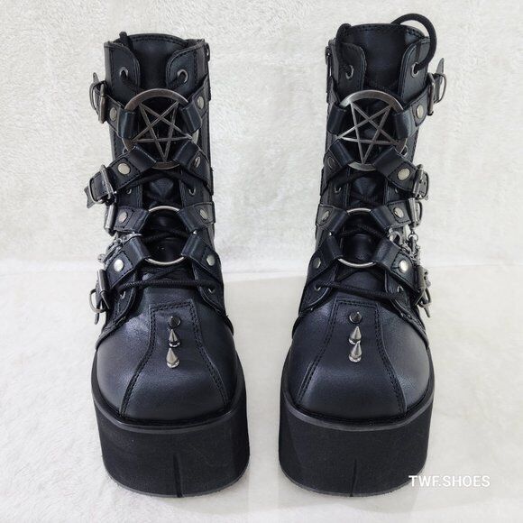 Demonia Kera Goth Platform Wedge Ankle Boots With Chain Charms & Pentagram - Totally Wicked Footwear
