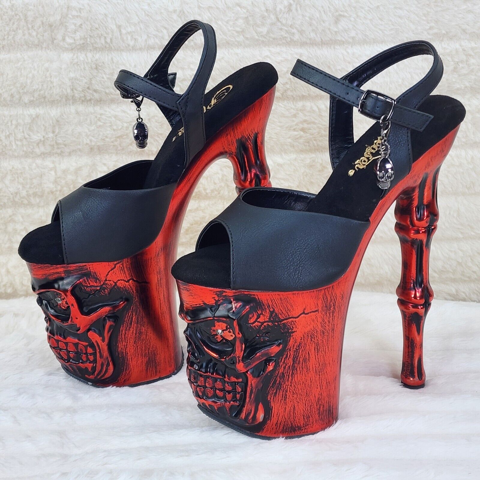 Rapture Black Matte Red Skull & Bones LED 8" High Heel Platform Shoes 5-10 NY - Totally Wicked Footwear