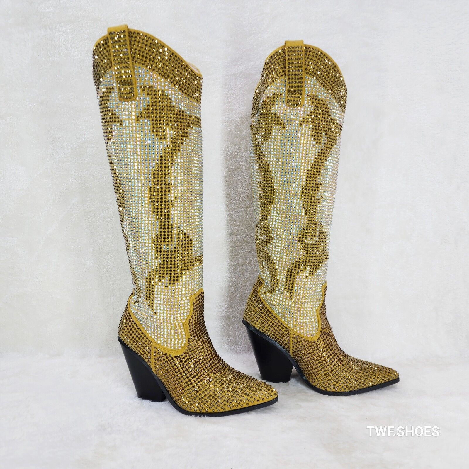 Martina Gold Rhinestones Country Western Glamour Cowgirl Boots - Totally Wicked Footwear
