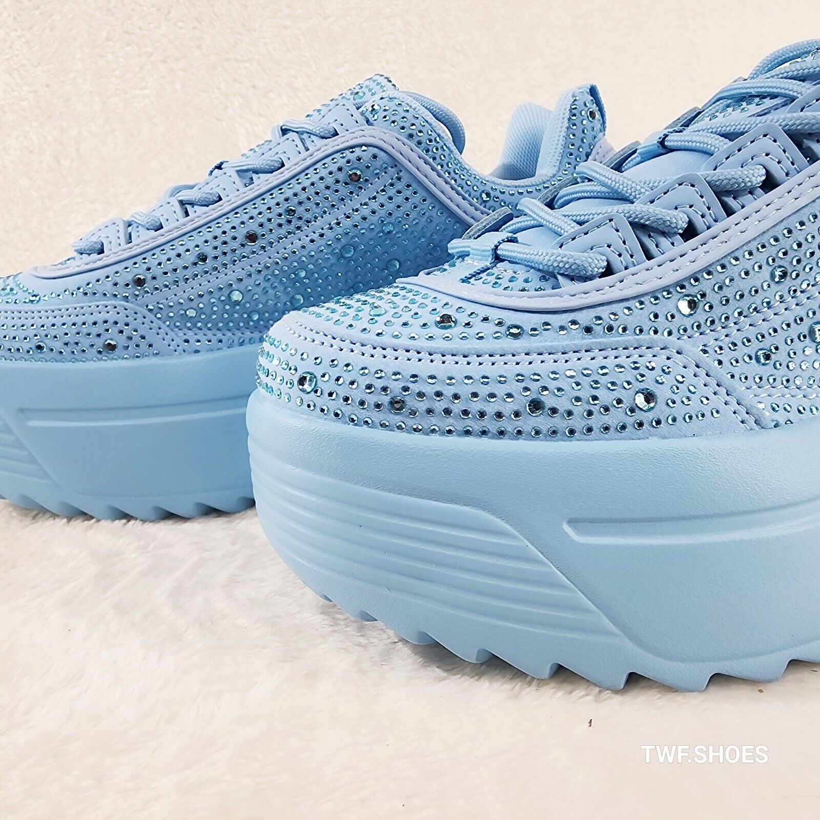 Cush Baby 2 Light Blue Rhinestone Platform Sneakers - Totally Wicked Footwear