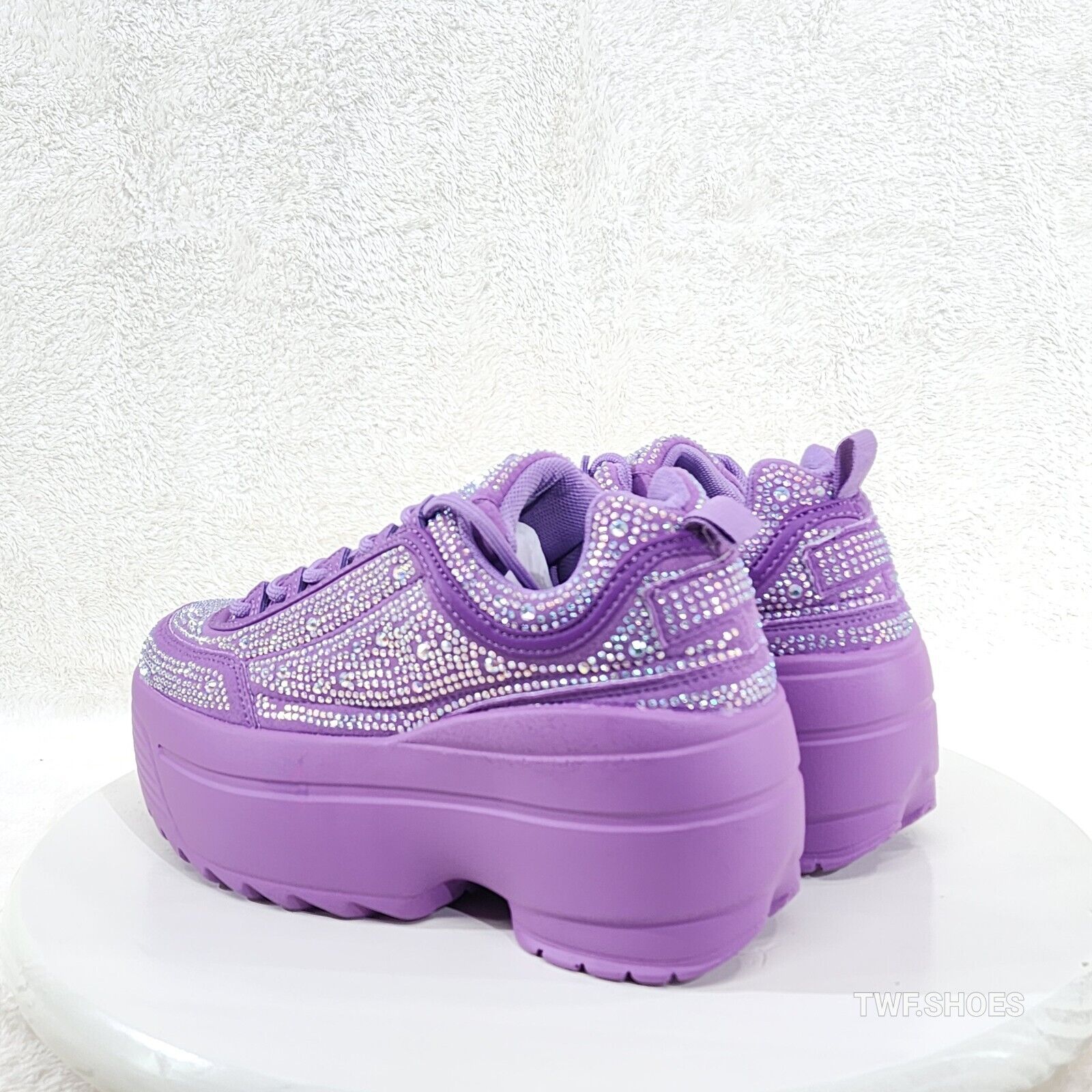 Cush Baby 2 Lilac Purple Rhinestone Platform Sneakers - Totally Wicked Footwear