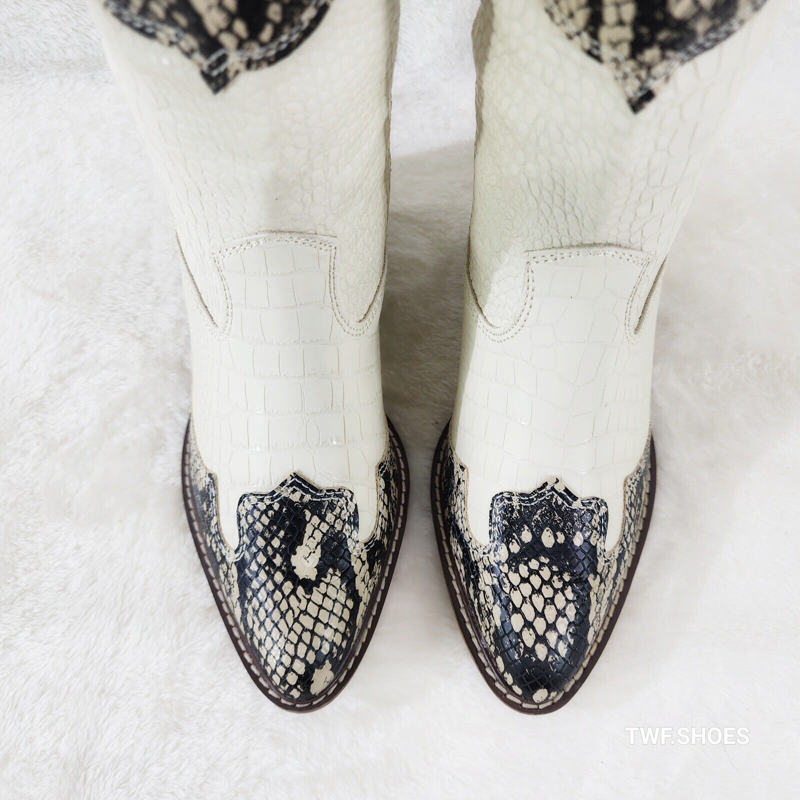 Snake Bite Cream Western Reptile Cowboy Pull On Country Cowgirl Boots - Totally Wicked Footwear