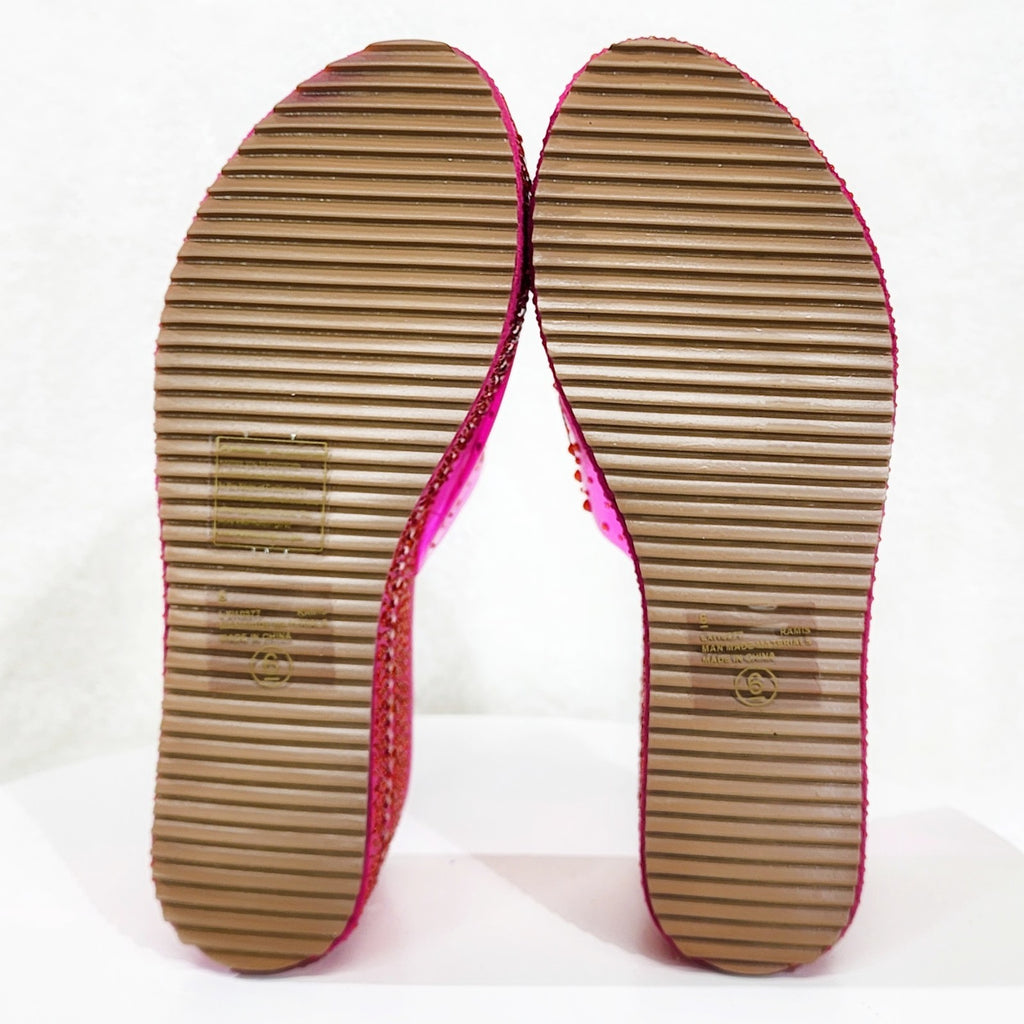 Dazzle Hot Pink Slip On 3" Platform Sparkling Rhinestone Flatform Sandals - Totally Wicked Footwear