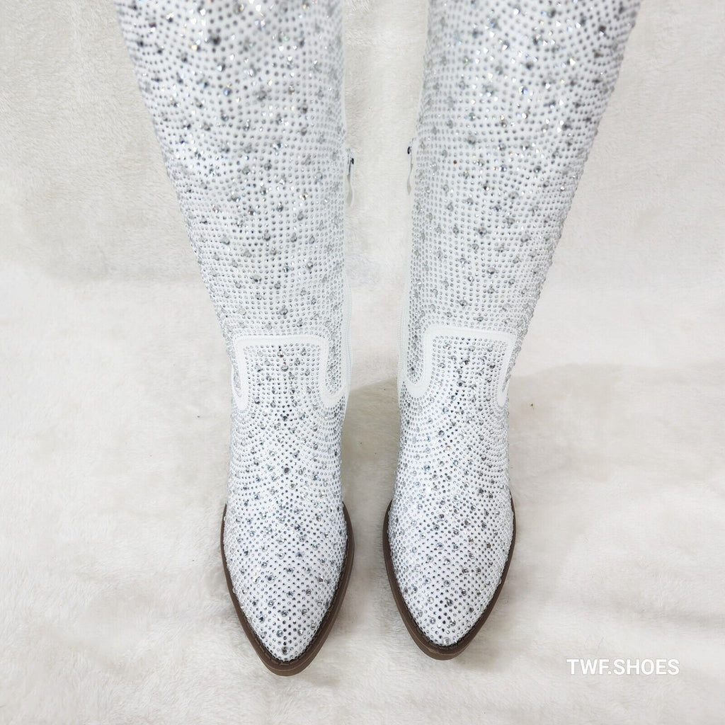 Wild One Glamour White / Silver Rhinestone Glam Country Western Cowgirl Boots - Totally Wicked Footwear