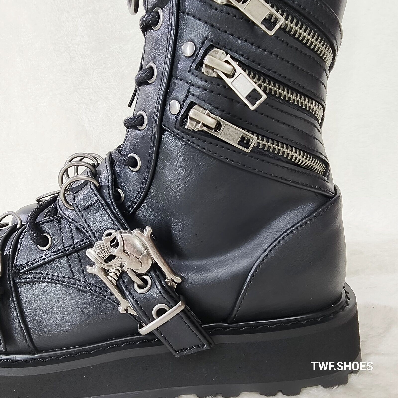 Valor Goth Combat Biker Ankle Boots Black Matte Men US DEMONIA NY - Totally Wicked Footwear