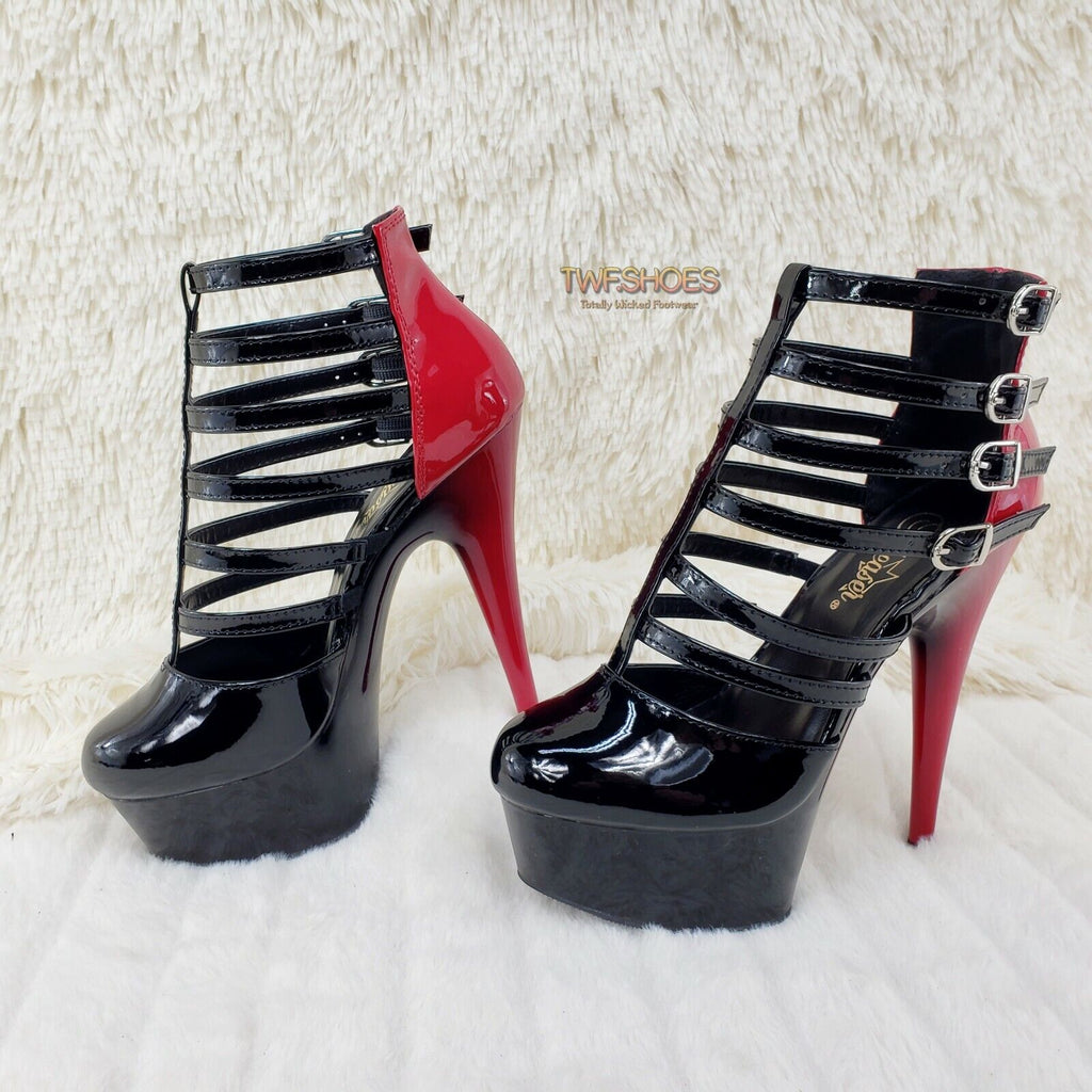 Delight 695 Black & Red Patent 6" High Heel Platform Shoes Cage Sandals NY - Totally Wicked Footwear