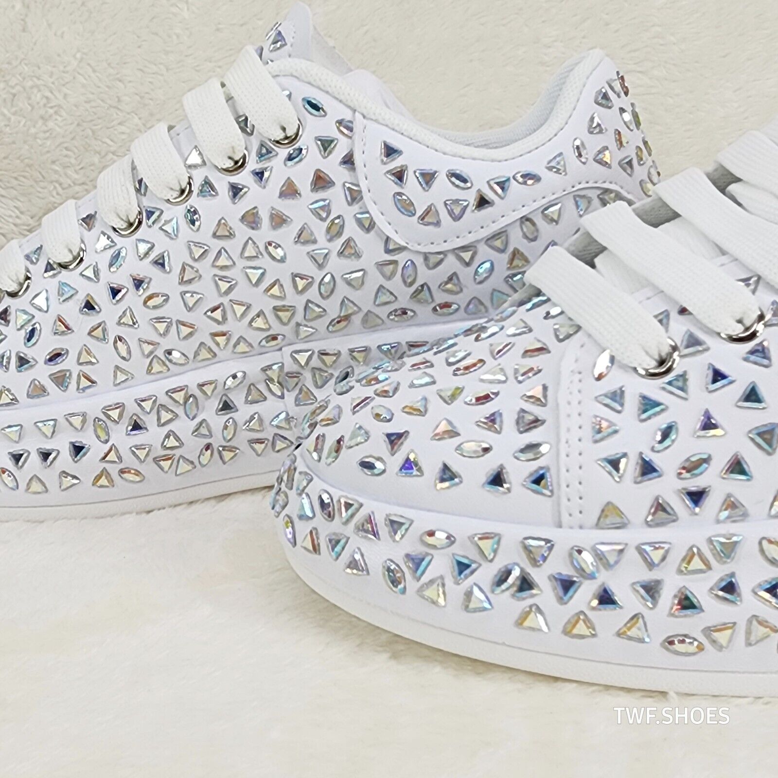 Geo Dazzle Cush Iridescent Stone White Platform Sneakers Tennis Shoes - Totally Wicked Footwear