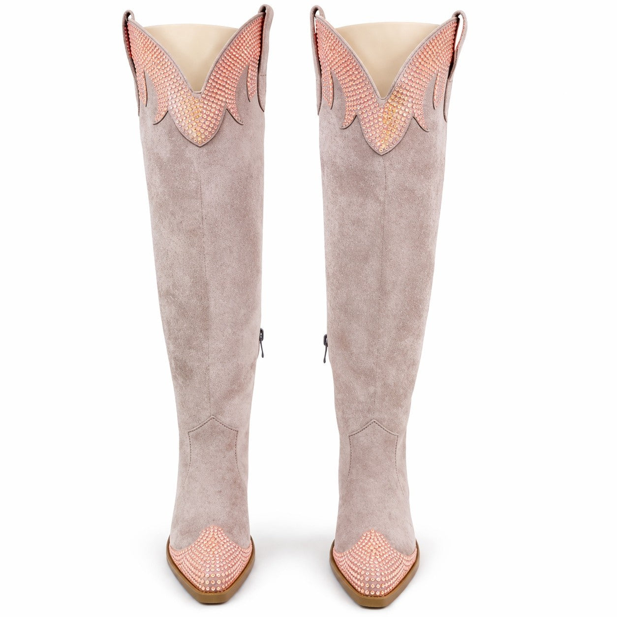 Primal Country Western Sexy Dusty Pink OTK Thigh Boots With Rhinestone Trims