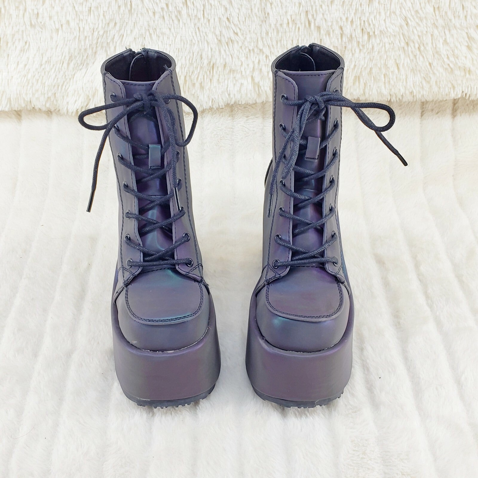 DEMONIA Camel 203 Purple Green Reflective Platform Goth Punk Ankle Boots NY