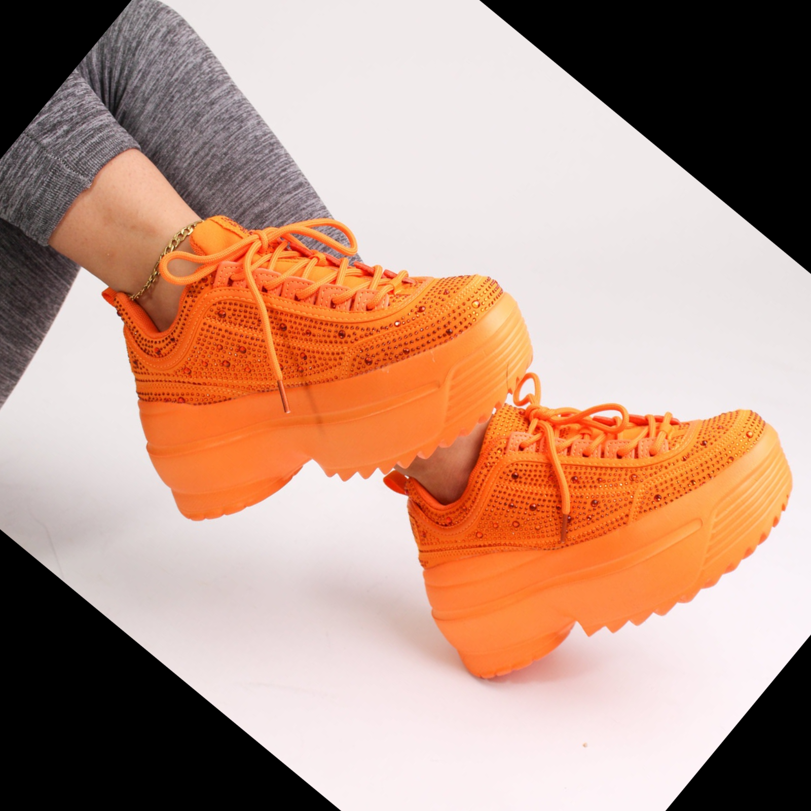 Cush Baby 2 Orange Rhinestone Platform Sneakers - Totally Wicked Footwear