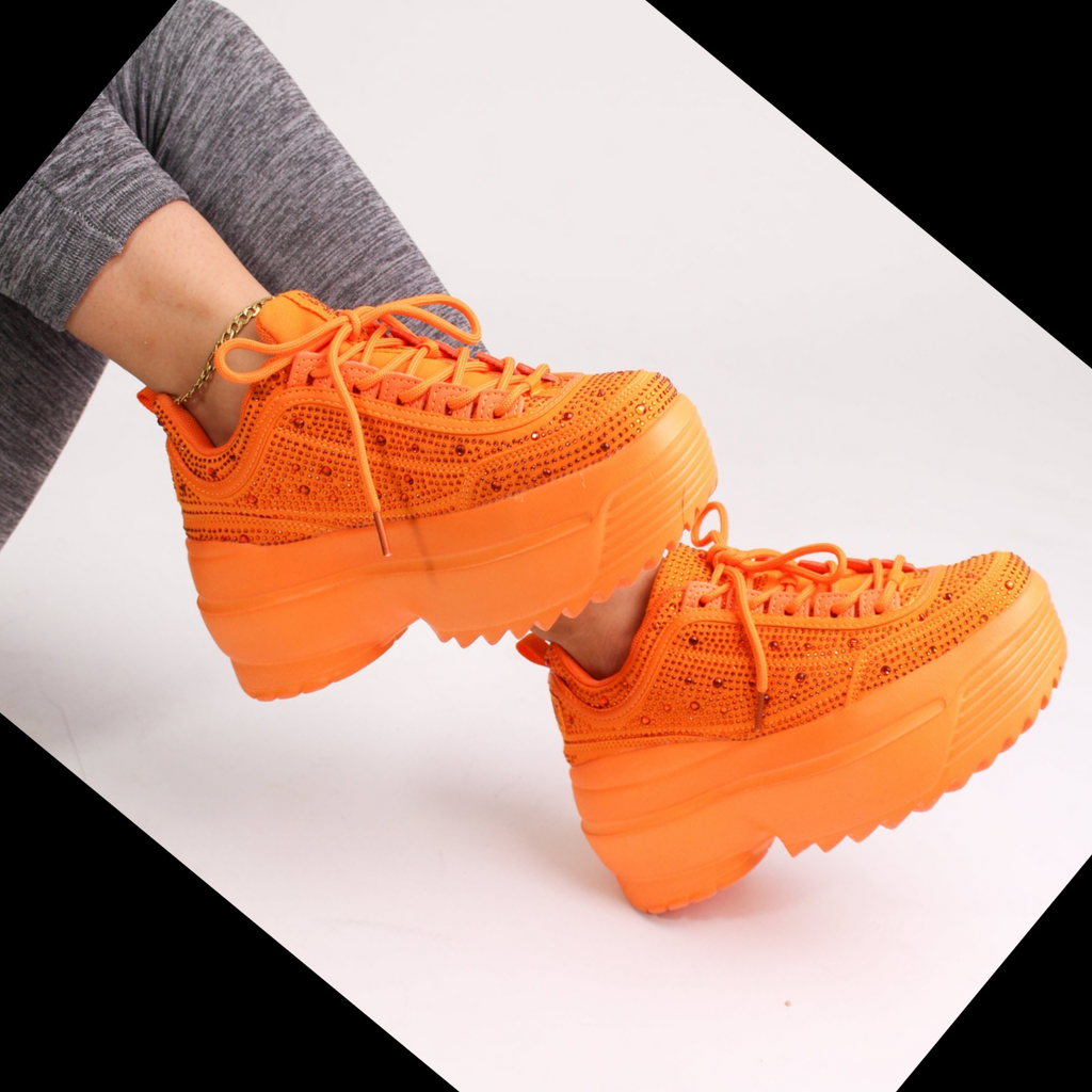 Cush Baby 2 Orange Rhinestone Platform Sneakers