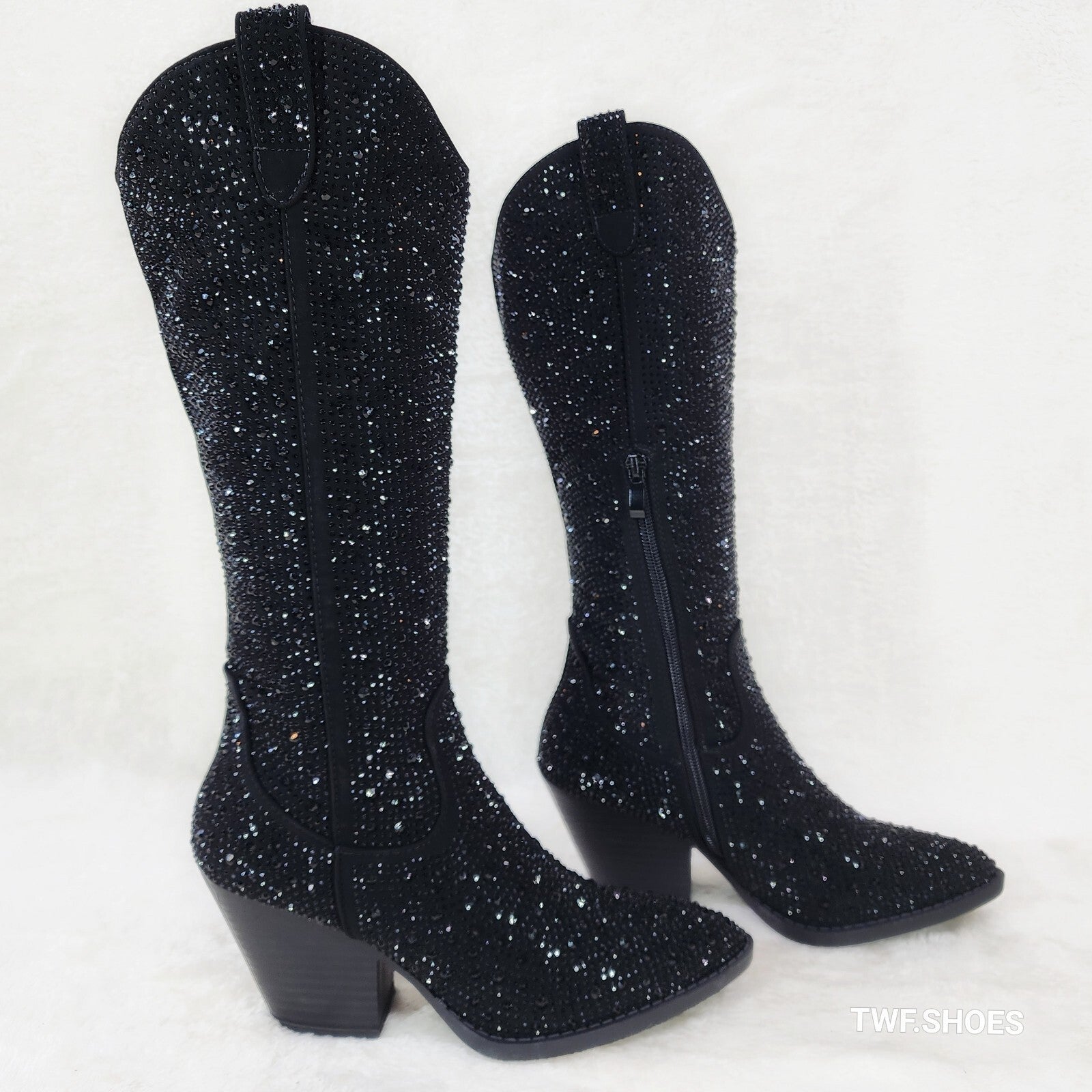Wild One Glamour Black Rhinestone Glam Glitter Country Western Cowgirl Boots