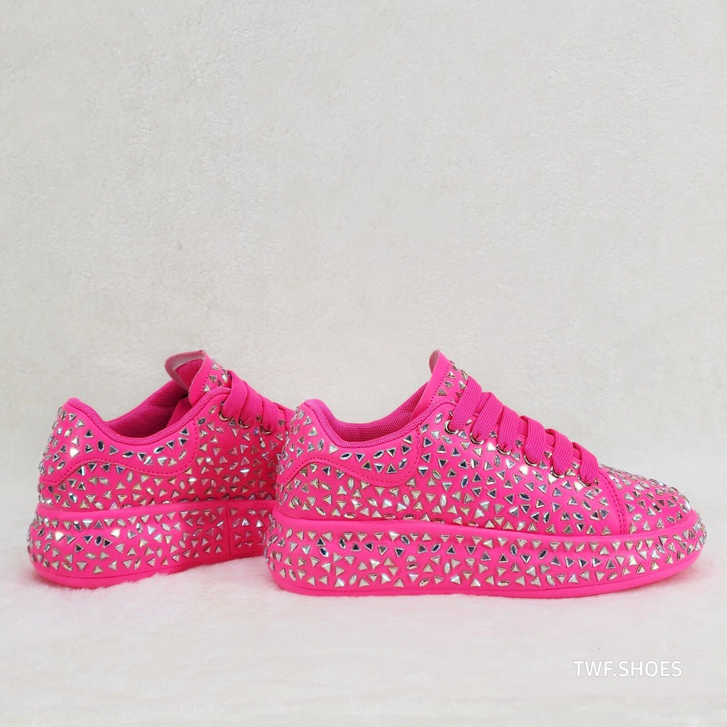 Geo Dazzle Cush Iridescent Stone Hot Pink Platform Sneakers Tennis Shoes - Totally Wicked Footwear