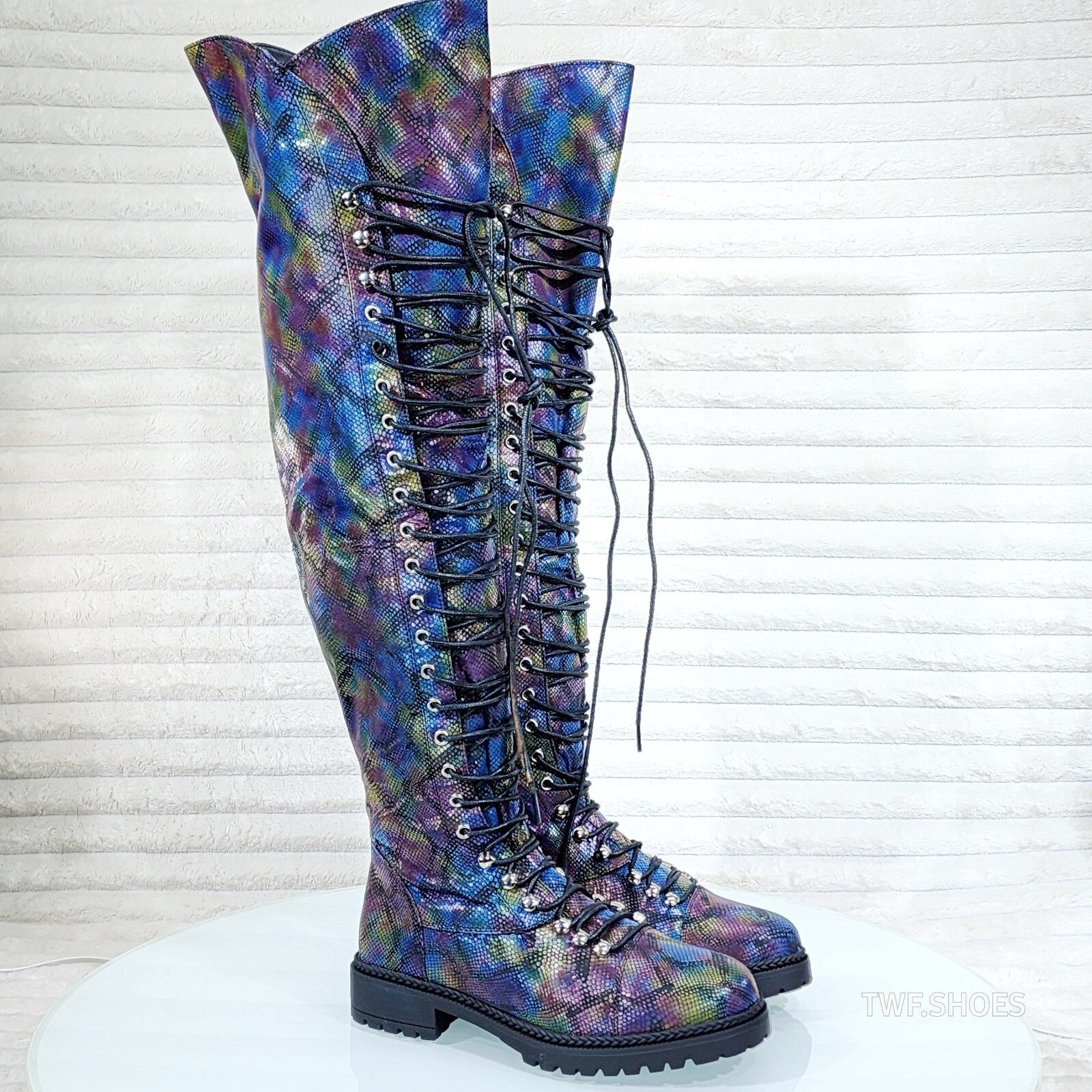 Ocho Colorful Rainbow Snake Corset Lace Over the Knee Fashion Riding Boot Travis
