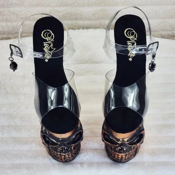 Rapture Clear Copper Skull & Bones LED 8" High Heel Platform Shoes 5-10 NY - Totally Wicked Footwear