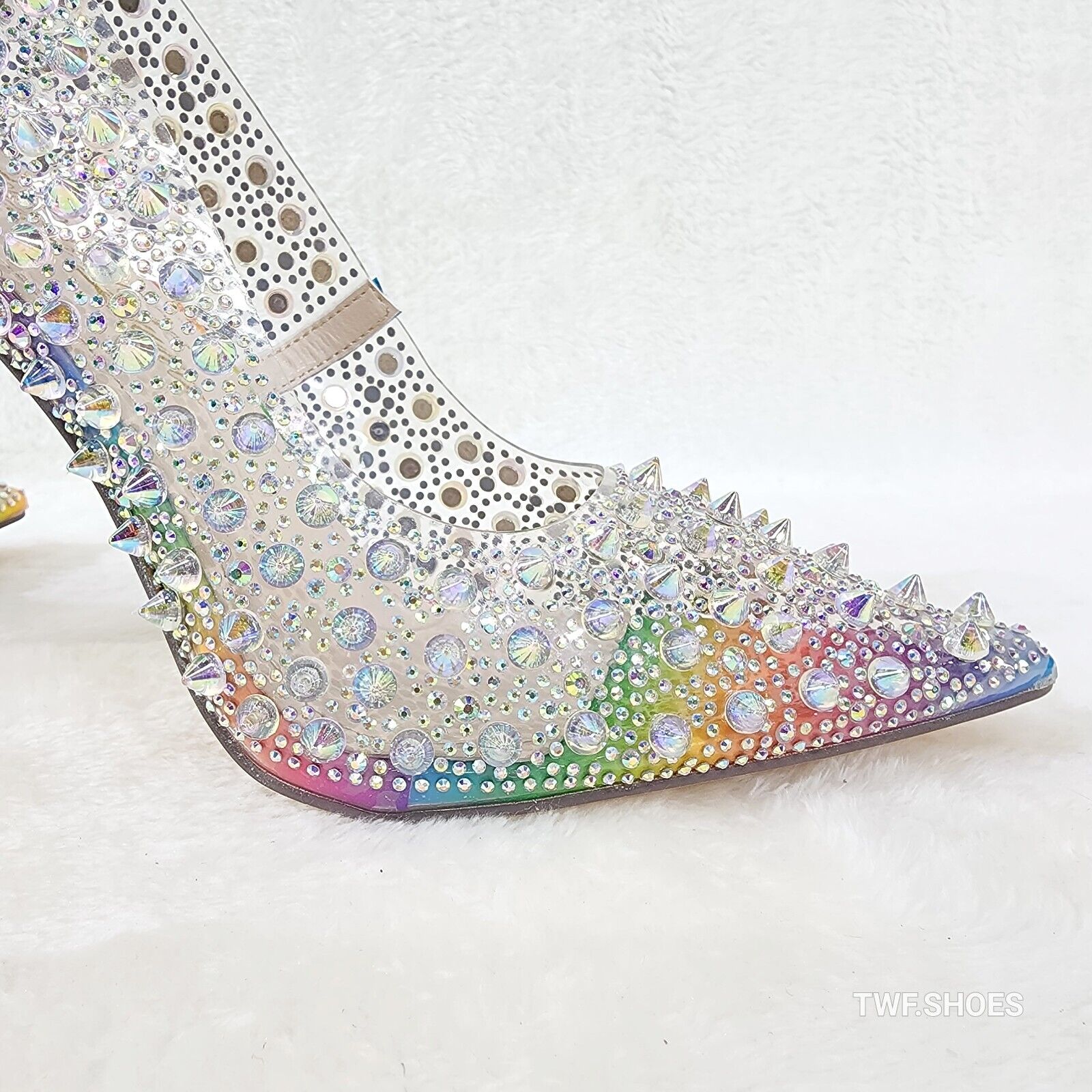 Spicy Stiletto PVC Clear Pumps Rainbow Studs & Rhinestone Pumps Stiletto Heels - Totally Wicked Footwear