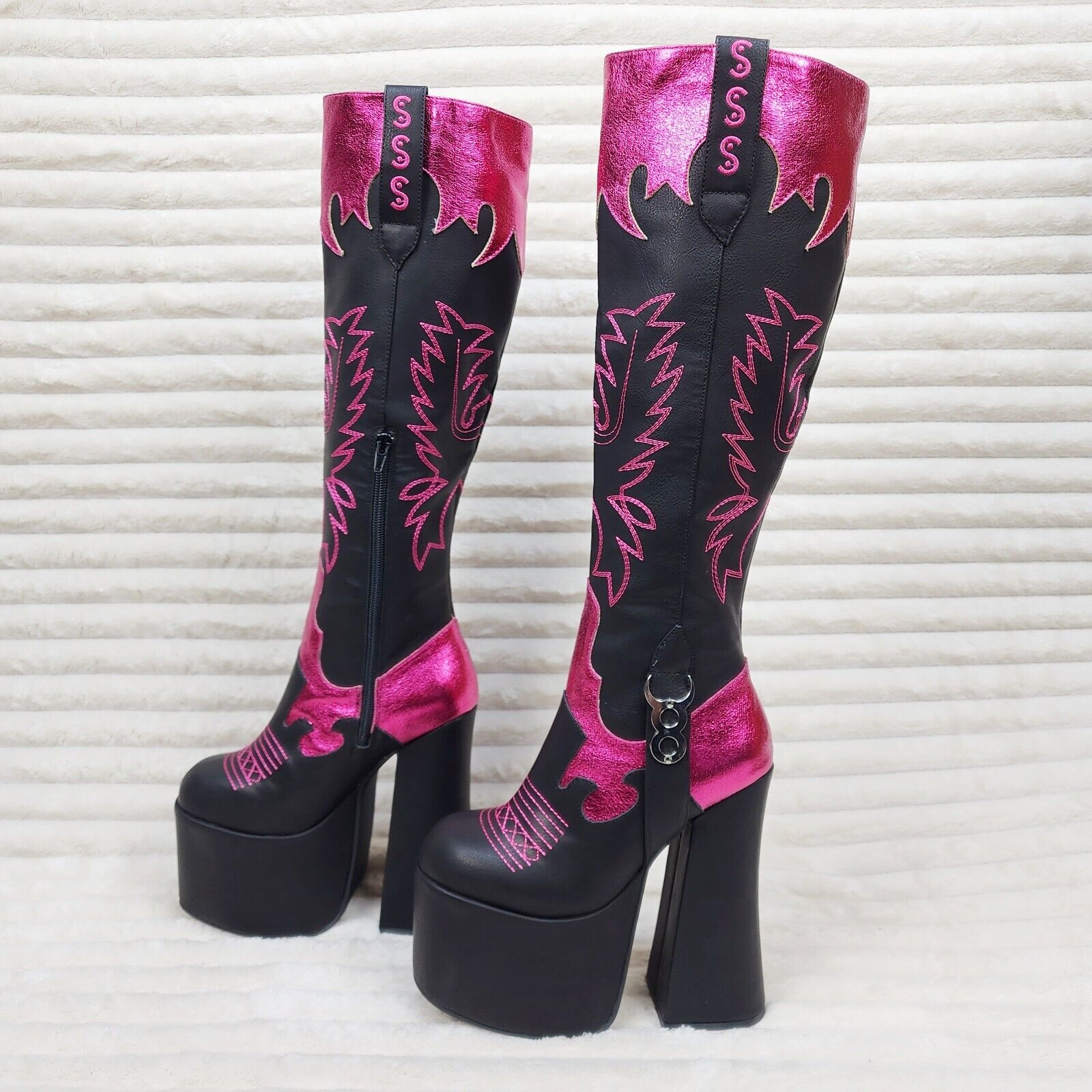 Free Your Soul Western Designed Platform Chunky Heel Knee Boots Festival Gothic - Totally Wicked Footwear