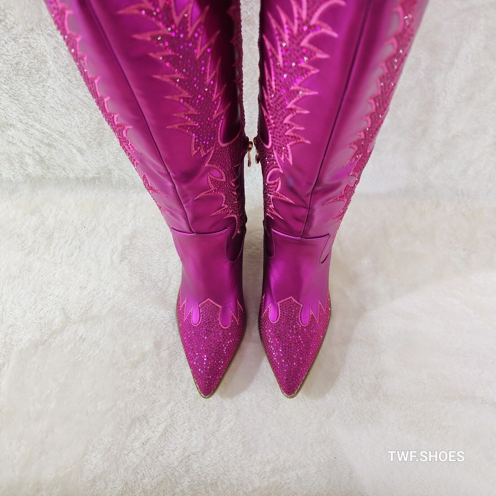 Flash Brush Metallic Matte Rhinestone Western Knee High Cowgirl Boots Hot Pink - Totally Wicked Footwear