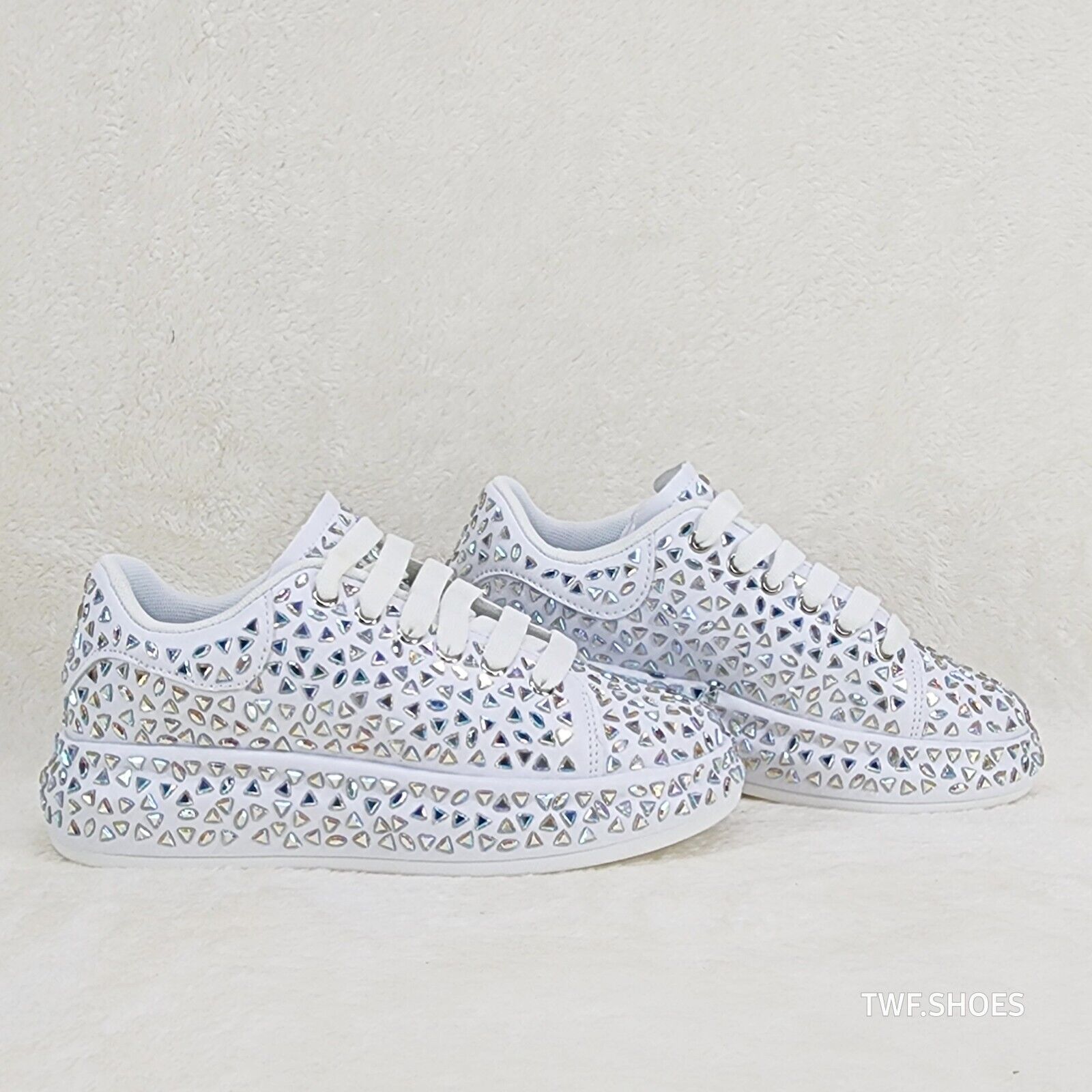 Geo Dazzle Cush Iridescent Stone White Platform Sneakers Tennis Shoes - Totally Wicked Footwear