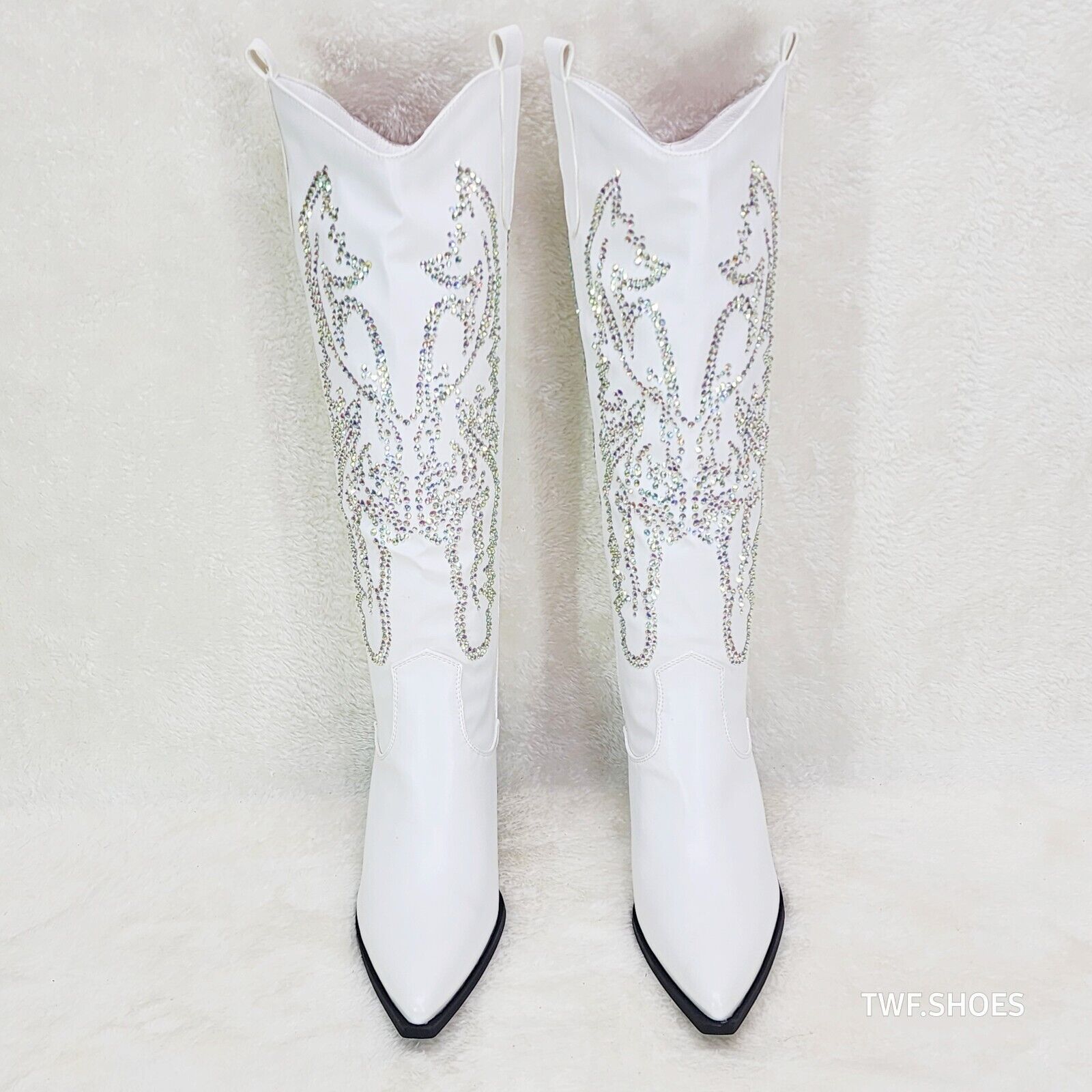Razzle White Country Western Cowgirl Knee Boots Rhinestone Dazzle - Totally Wicked Footwear
