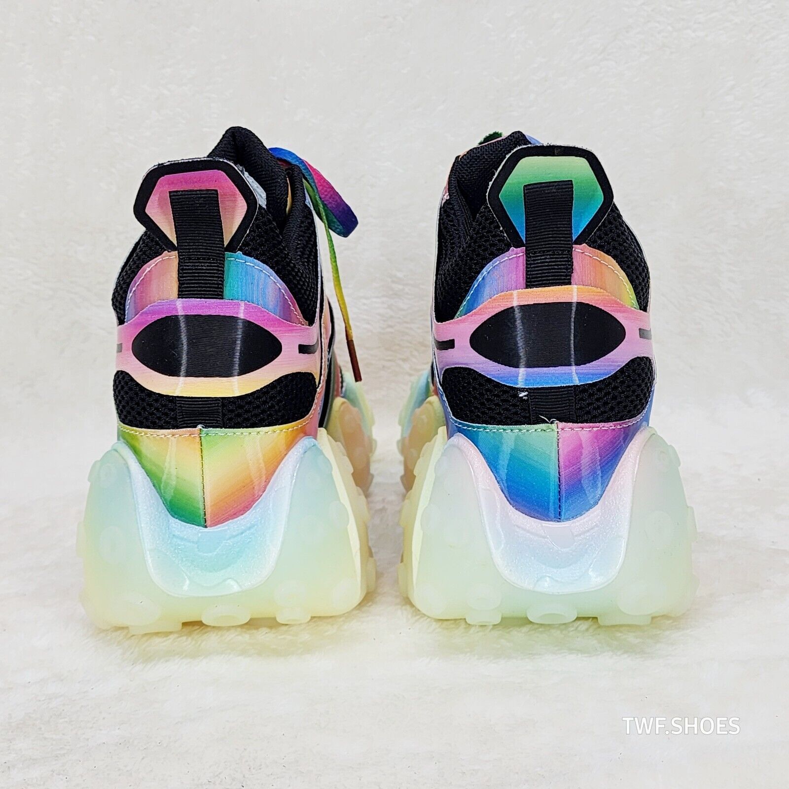 Anthony Wang Alien Black & Rainbow Hidden Wedge Platform Sneakers Tentacle Tread - Totally Wicked Footwear