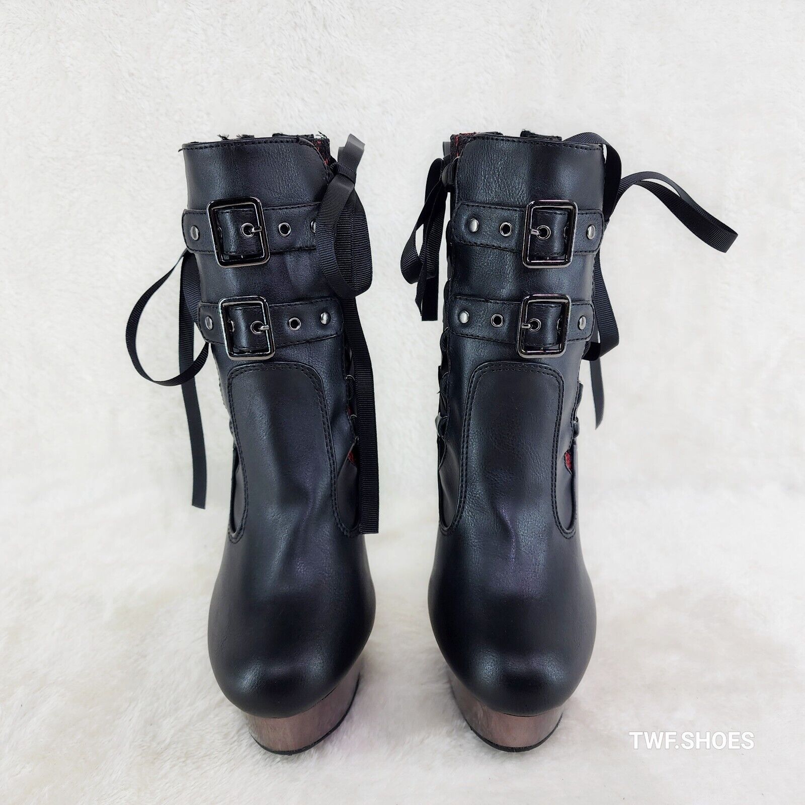 Muerto 1033 Red Lace Panel Finger Bone High Heel Platform Ankle Boots In House - Totally Wicked Footwear