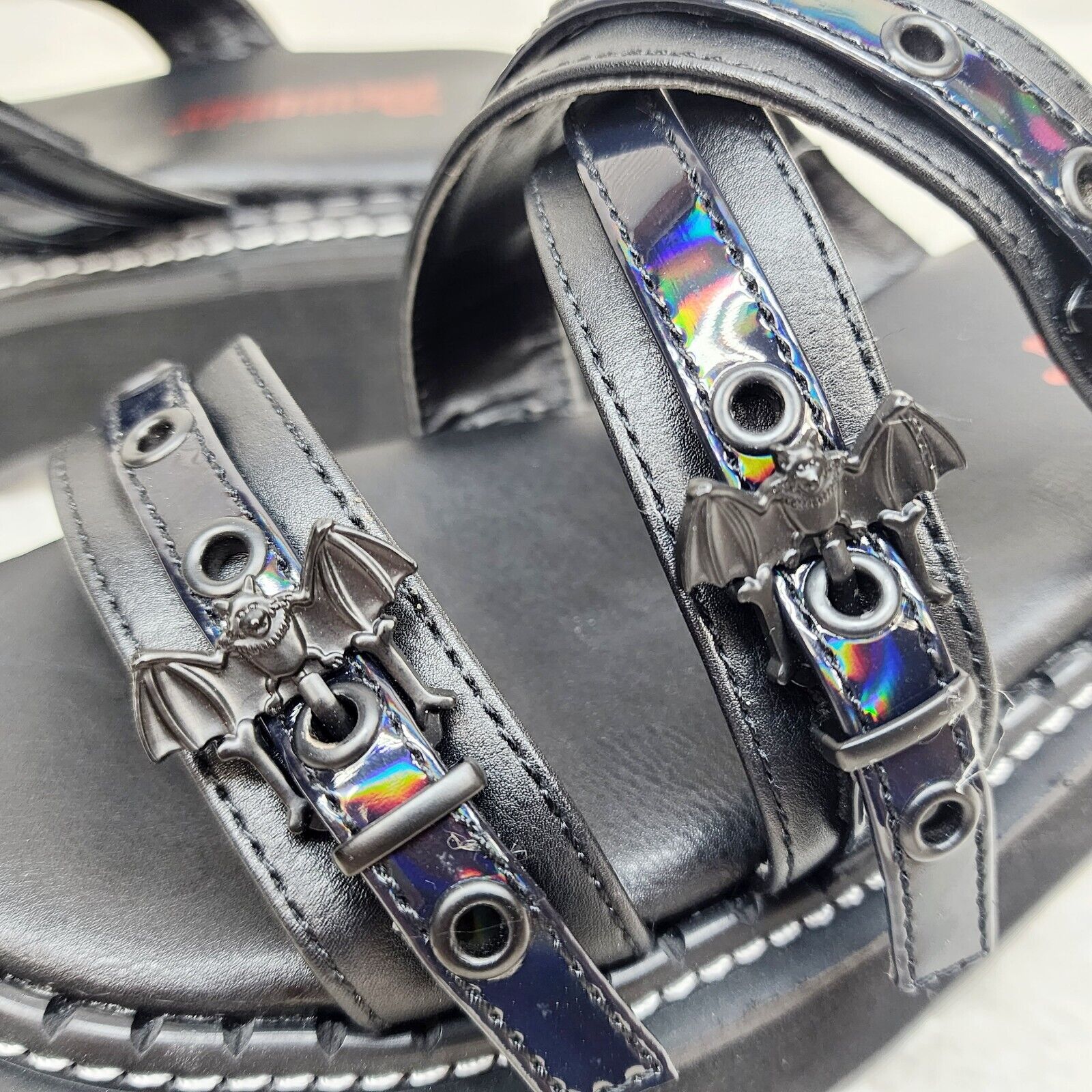 Emily 100 - 2 Black 2" Platform Bat Buckle Slip On Sandals Shoes 6-12 NY DEMONIA - Totally Wicked Footwear
