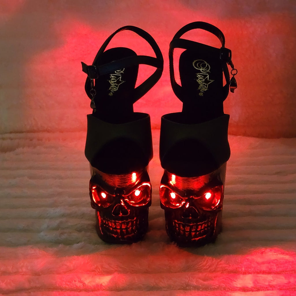 Rapture Clear Metallic Red Skull & Bones 8" High Heel Platform Shoes - Totally Wicked Footwear