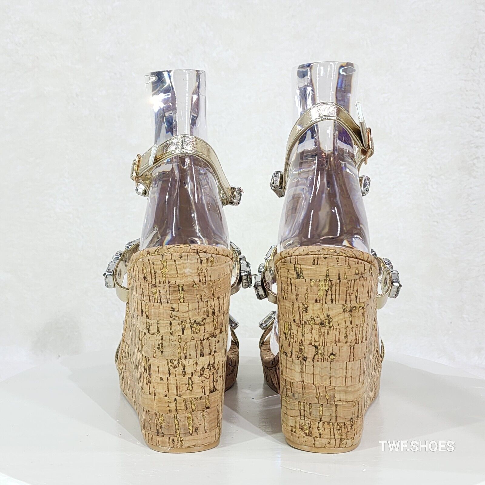 Summer Time Colorful Jeweled Cork Wedge High Heel Sandals - Totally Wicked Footwear