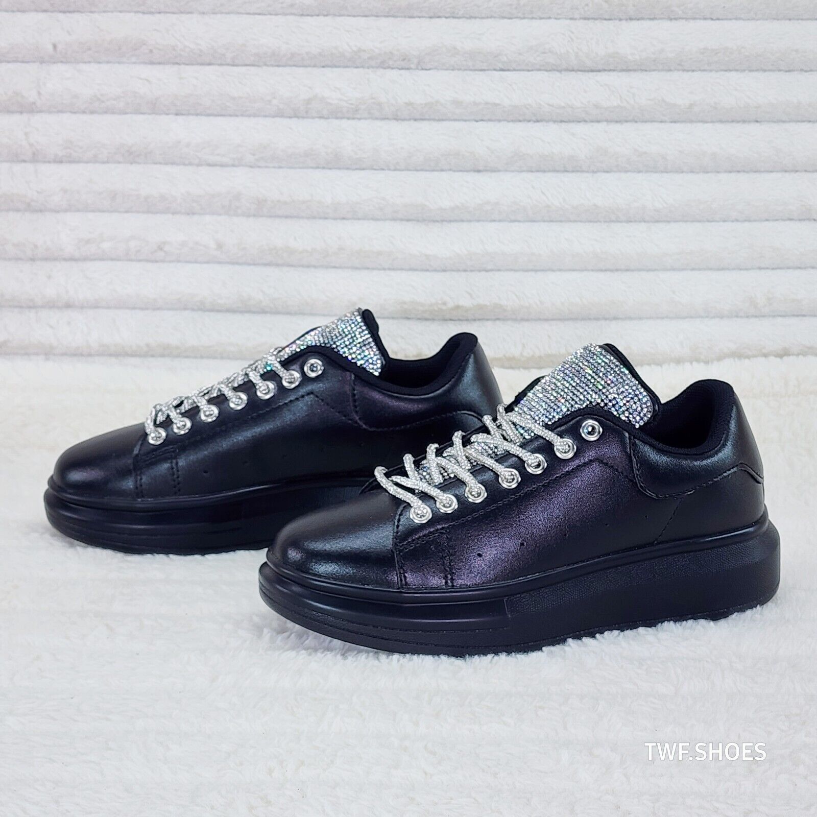 Comfy Cush 4 Jet Black Rhinestone Fashion Sneakers Tennis Shoes - Totally Wicked Footwear