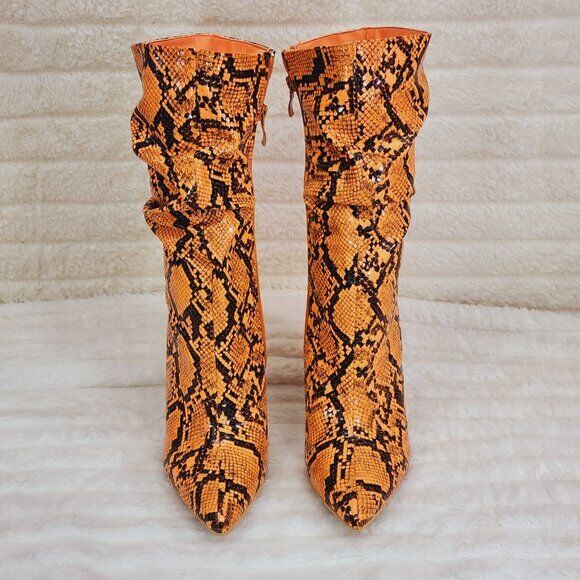 Envy Sexy Orange Snake Scrunch Shaft High Heel Mid Calf Boots - Totally Wicked Footwear