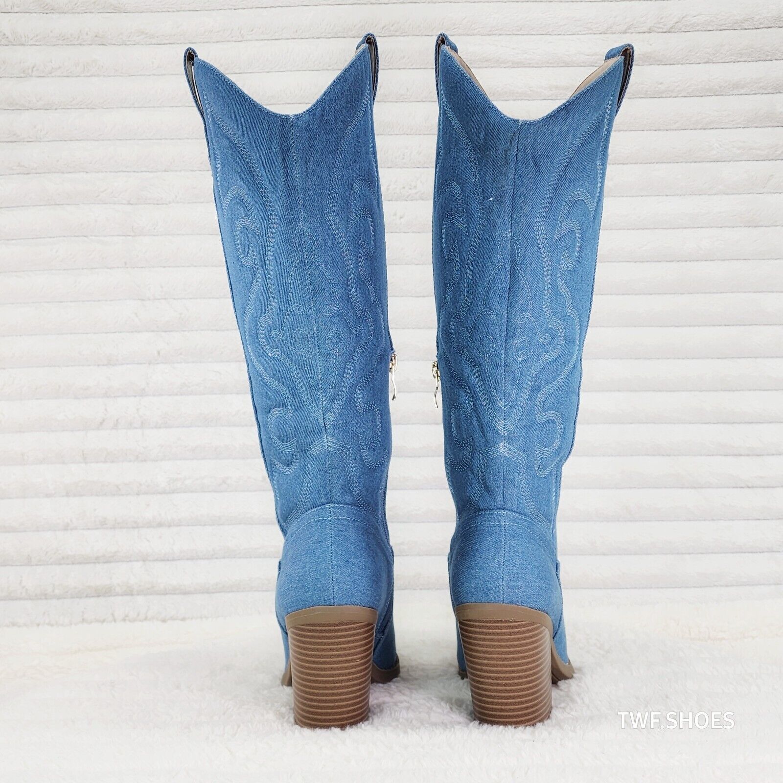 Electric Cowboy Medium Denim Stitched Western Knee High Cowgirl Boots - Totally Wicked Footwear