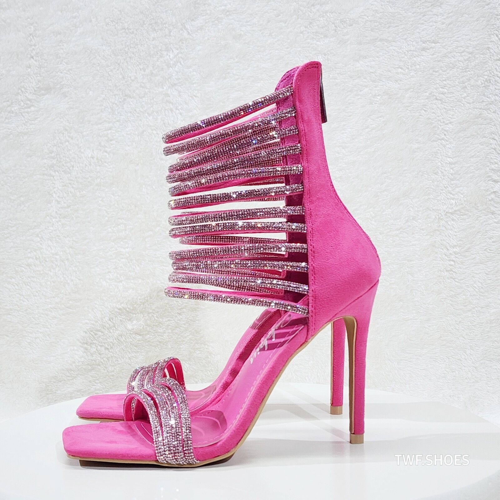 Sparked Closed Back Rhinestone Rope Strap Open Square Toe Evening Heels Shoes - Totally Wicked Footwear