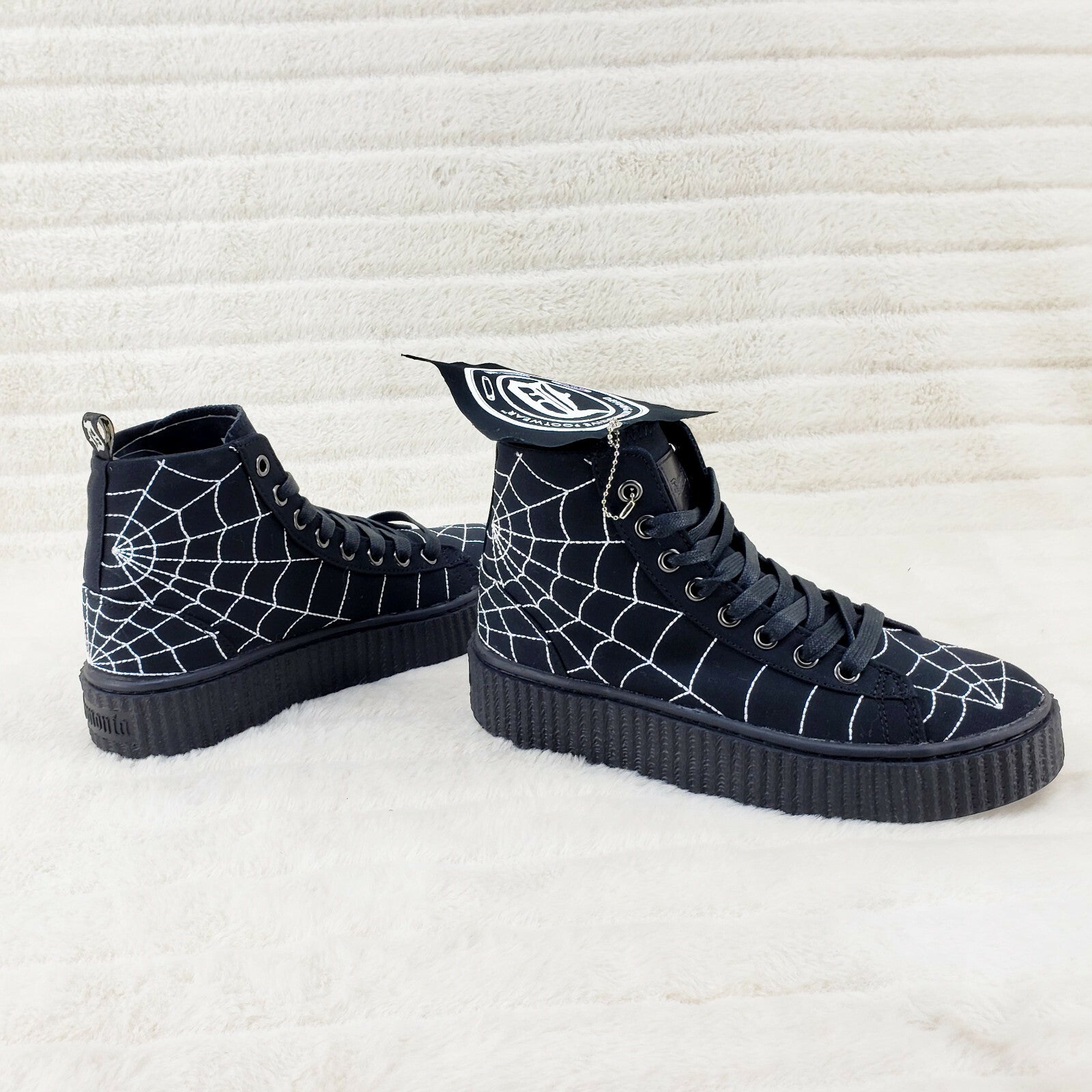 DEMONIA  Stitched Spider Web Hi-Top Creeper Sneaker Goth Punk Men's