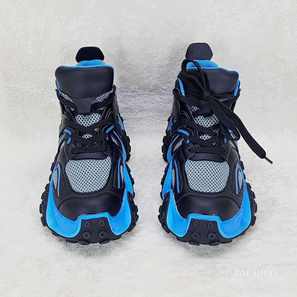 Anthony Wang Alien Black & Blue Hidden Wedge Platform Sneakers Tentacle Tread - Totally Wicked Footwear