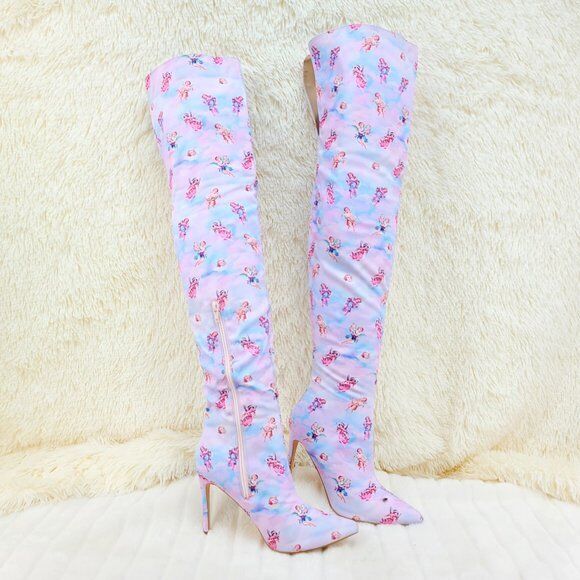 Angel Charub Tie Dye Thigh High Heel Boots Bad Girlz