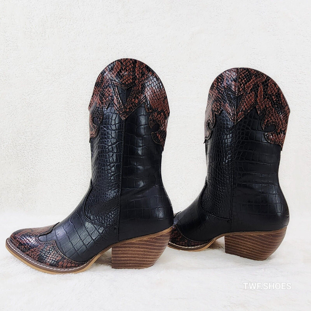 Snake Bite Black Western Reptile Cowboy Pull On Country Cowgirl Boots - Totally Wicked Footwear