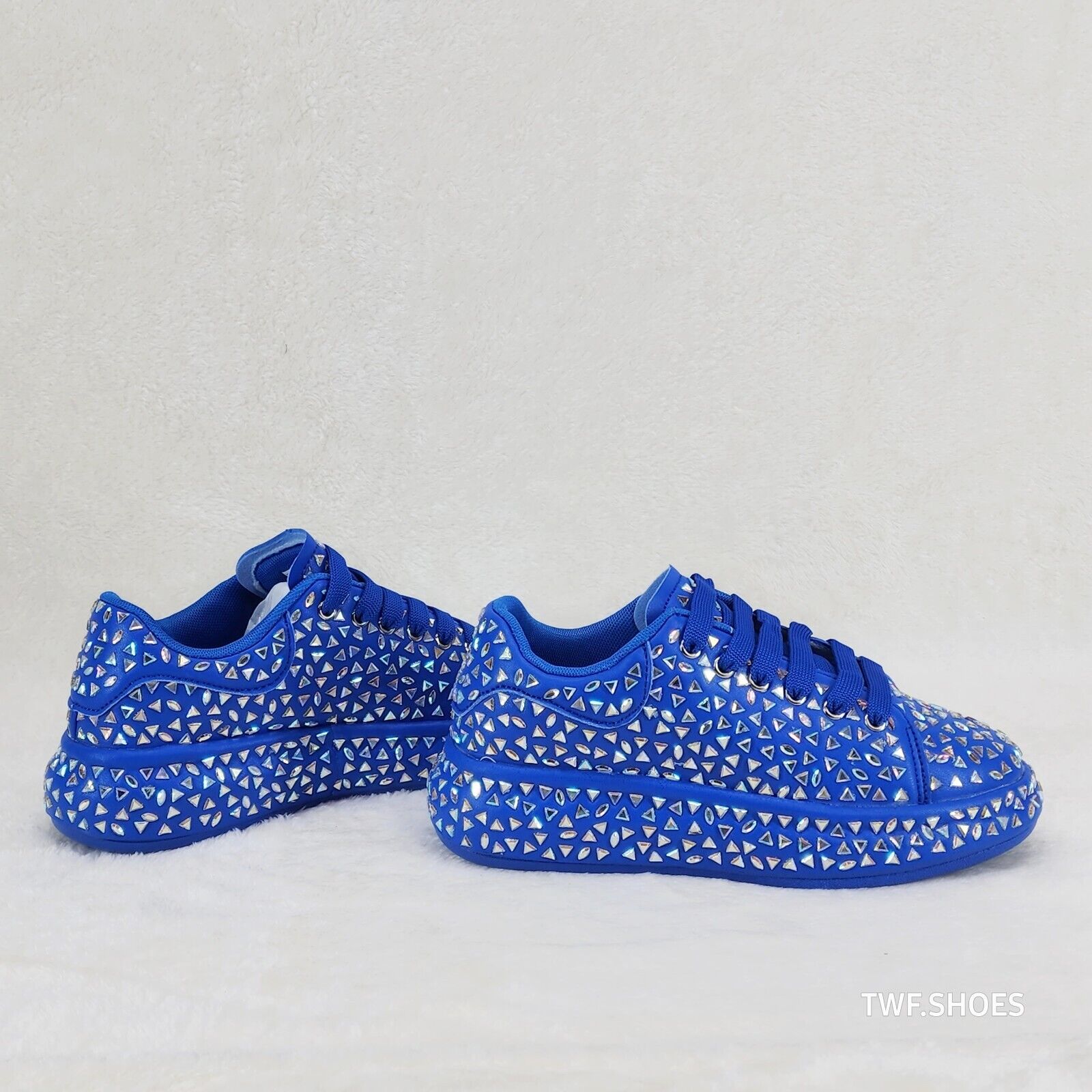 Geo Dazzle Cush Iridescent Stone Blue Platform Sneakers Tennis Shoes - Totally Wicked Footwear