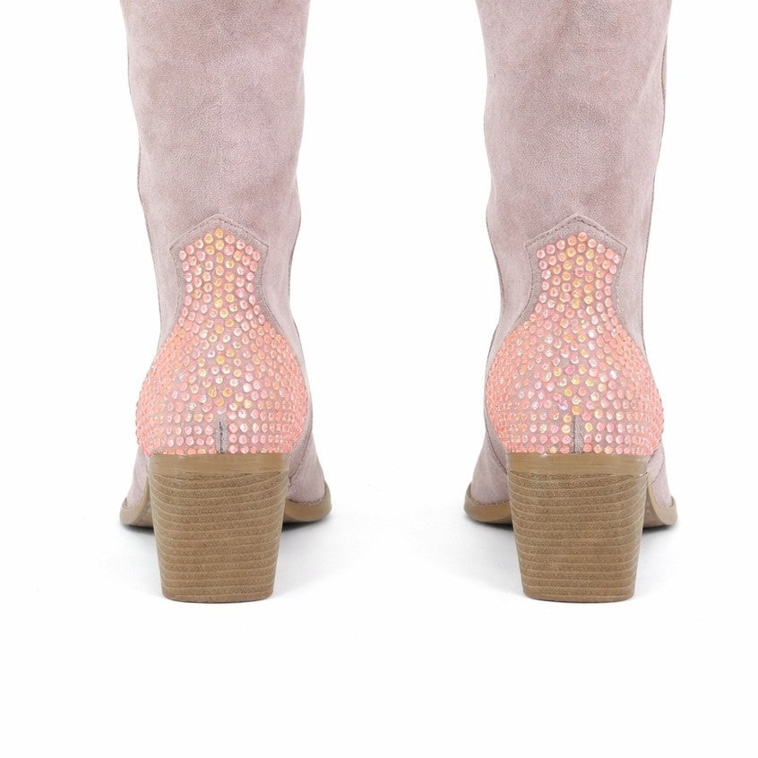 Primal Country Western Sexy Dusty Pink OTK Thigh Boots With Rhinestone Trims