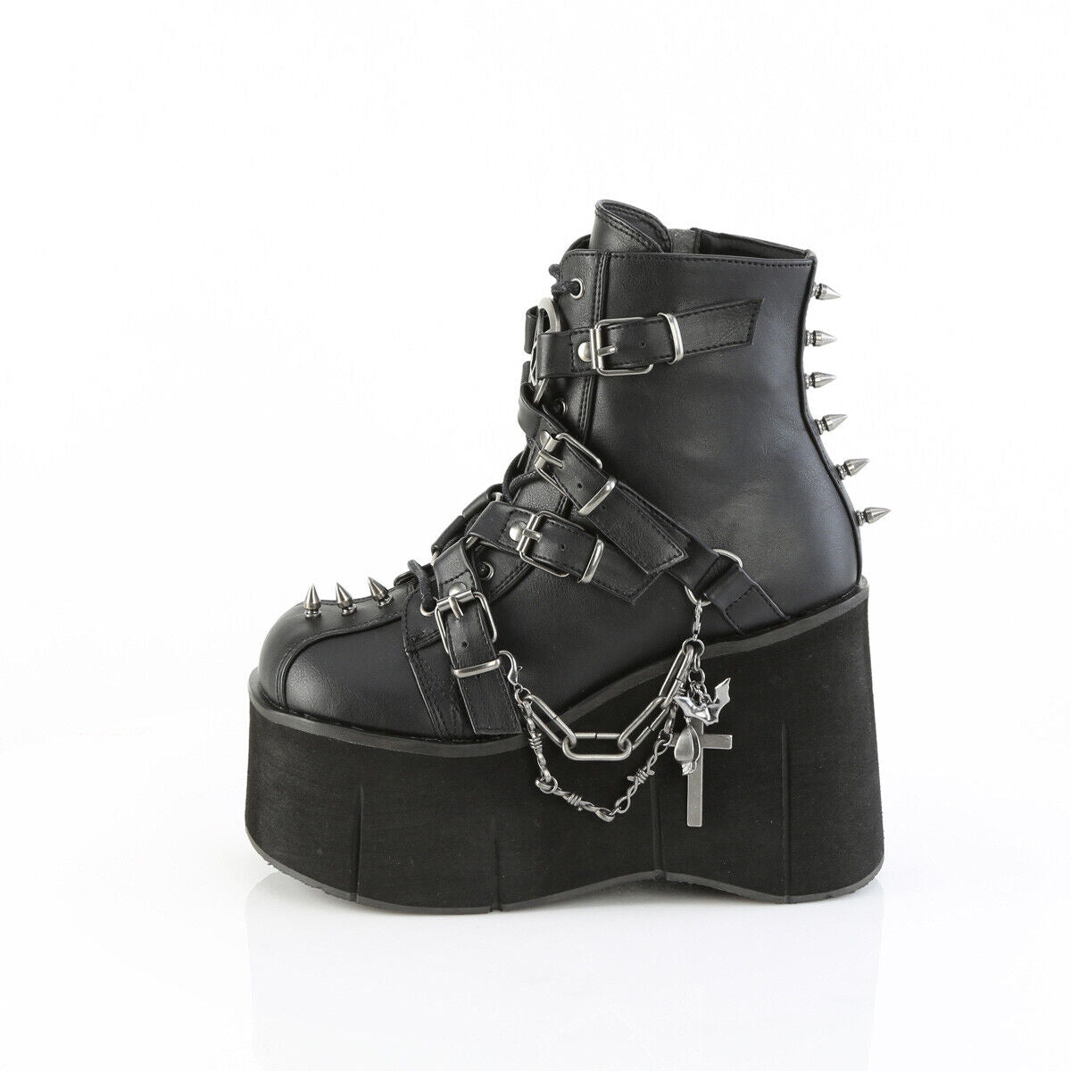 Demonia Kera Goth Platform Wedge Ankle Boots With Chain Charms & Pentagram - Totally Wicked Footwear