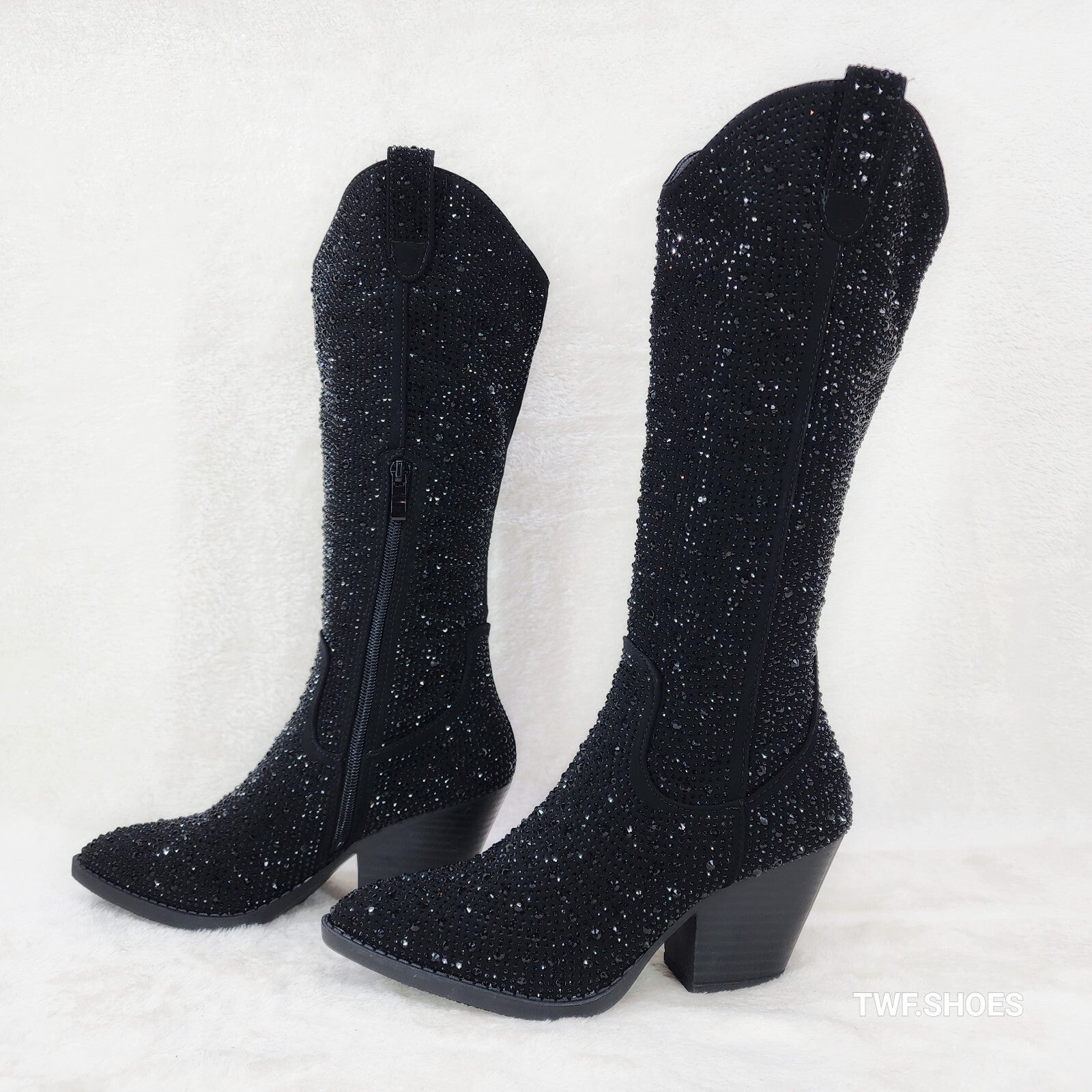Wild One Glamour Black Rhinestone Glam Glitter Country Western Cowgirl Boots
