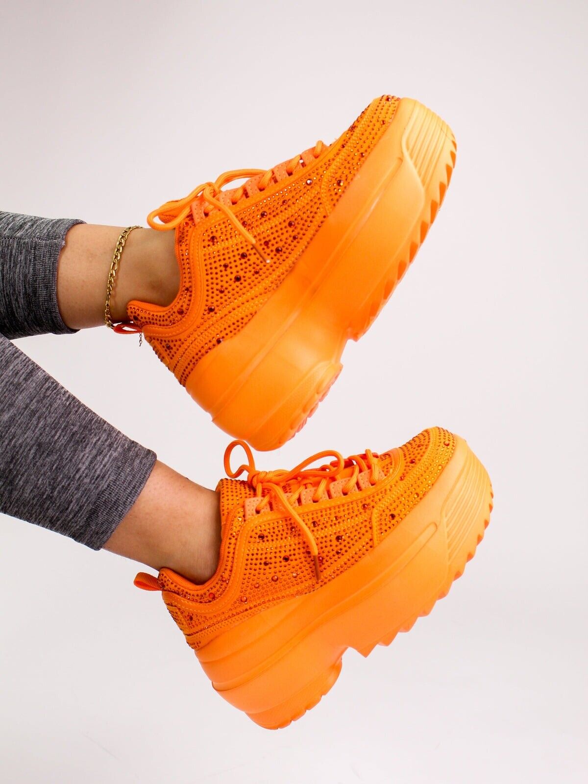 Cush Baby 2 Orange Rhinestone Platform Sneakers - Totally Wicked Footwear