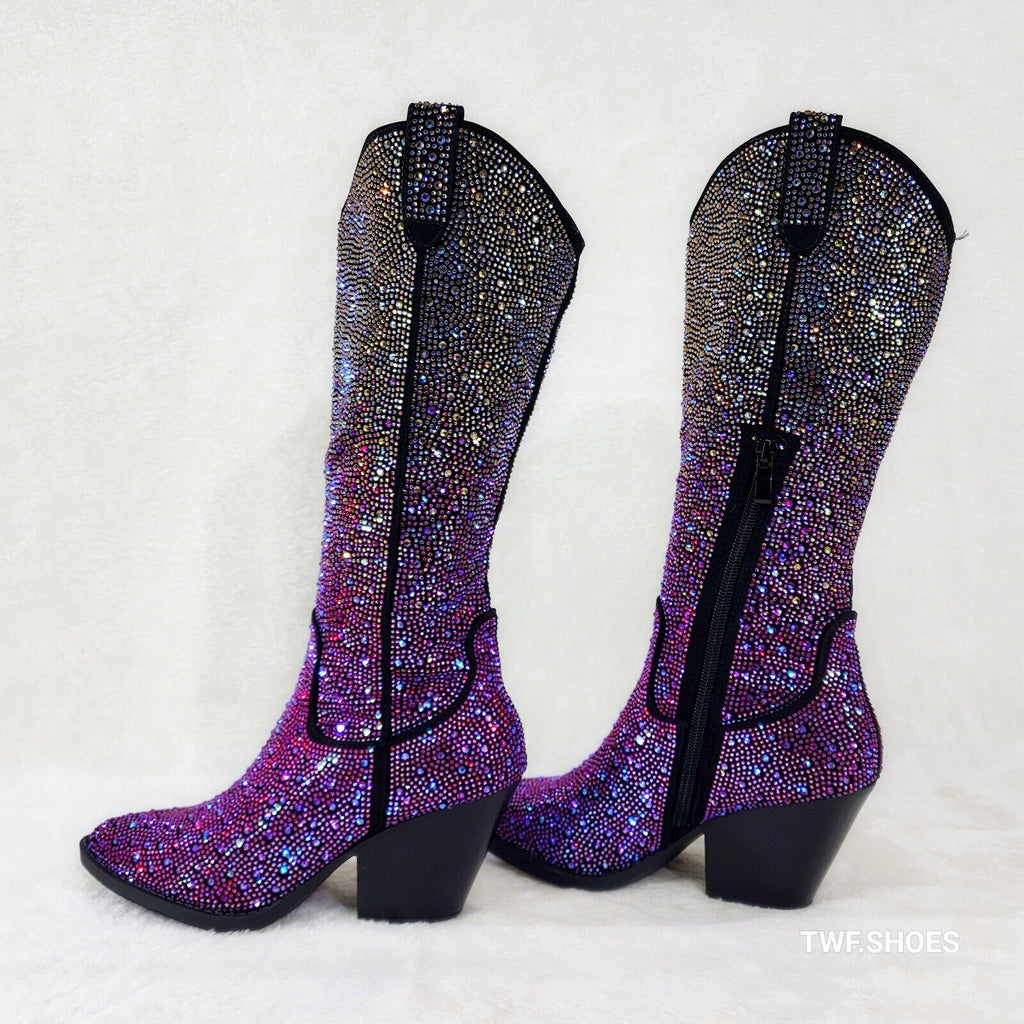 Wild Ones Glamour Cowboy Purple Multi Ombre Rhinestone Cowgirl Boots - Totally Wicked Footwear